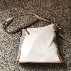 Gray and cream crossbody bag